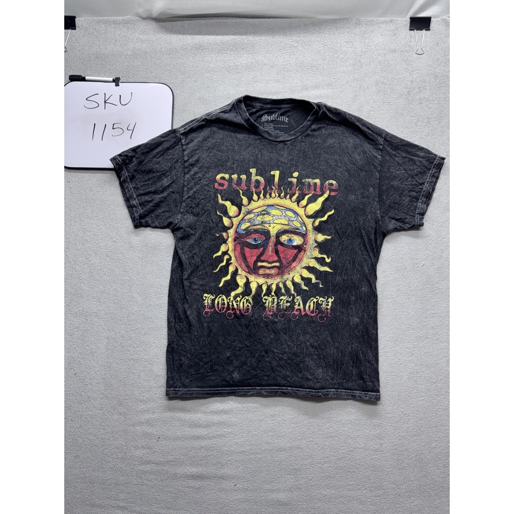 Sublime T Shirt Mens Large Black Long Beach Sun Graphic Acid Wash Cotton 1154